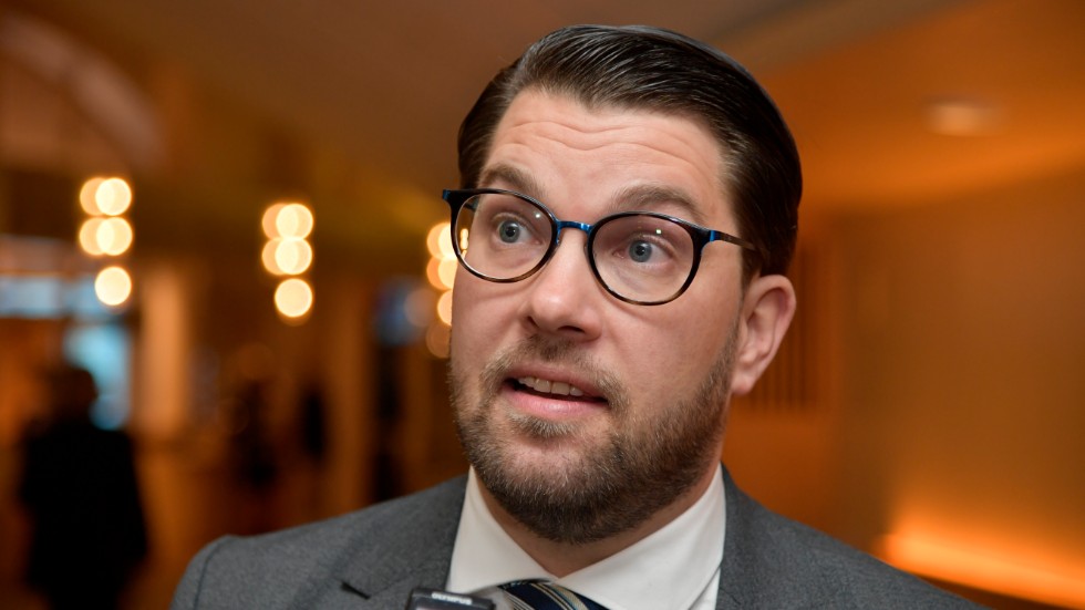 STOCKHOLM 20191204 Sverigedemokraternas partiledare Jimmie Åkesson (SD) kommenterar arbetsmötet han har haft med moderatledaren Ulf Kristersson. Foto: Anders Wiklund / TT / kod 10040