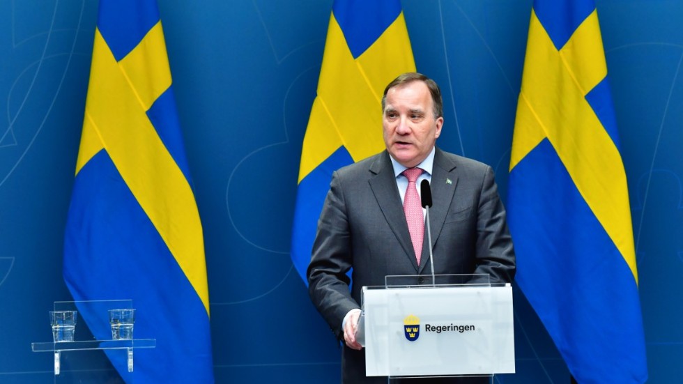 Statsminister Stefan Löfven (S) vid en tidigare pressträff under coronakrisen. Arkivbild.