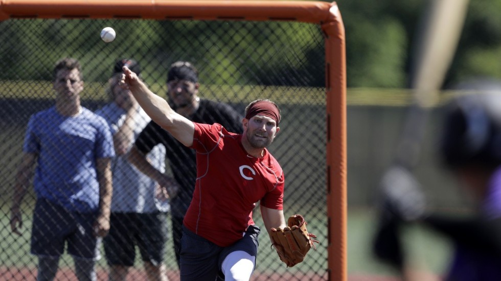 Cincinnati Reds pitcher Justin Shafer och de andra MLB-spelarna är snart tillbaka på planen igen. Bilden från ett träningspass den 12 juni.