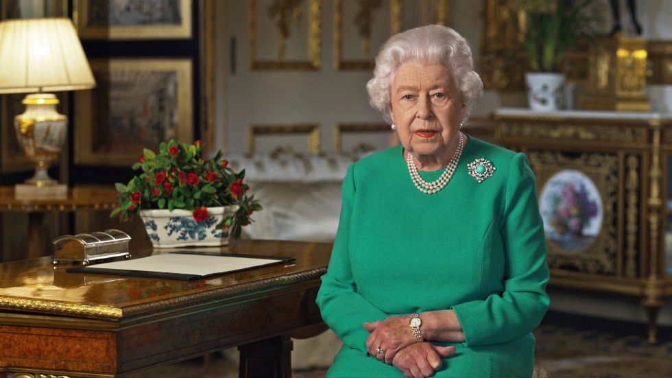 Drottning Elizabeth i Storbritannien under sitt tal till nationen i påskas. Arkivbild.