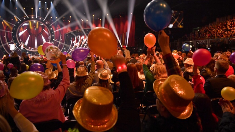 Publik inför Melodifestivalens sista deltävling i Lidköping Arena 2019. Arkivbild.