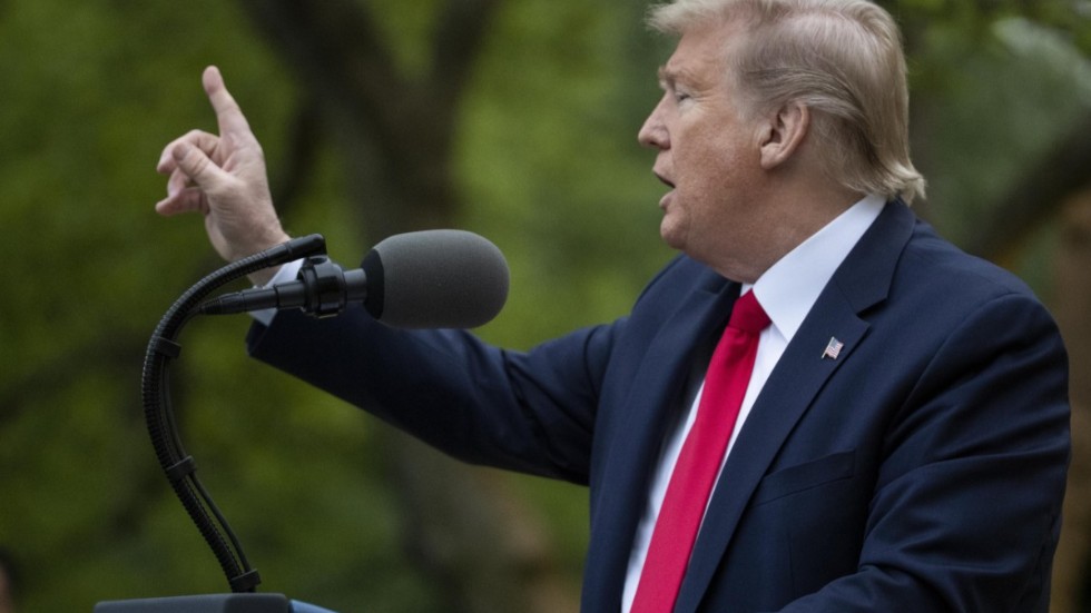 Donald Trump under en pressträff i Washington.