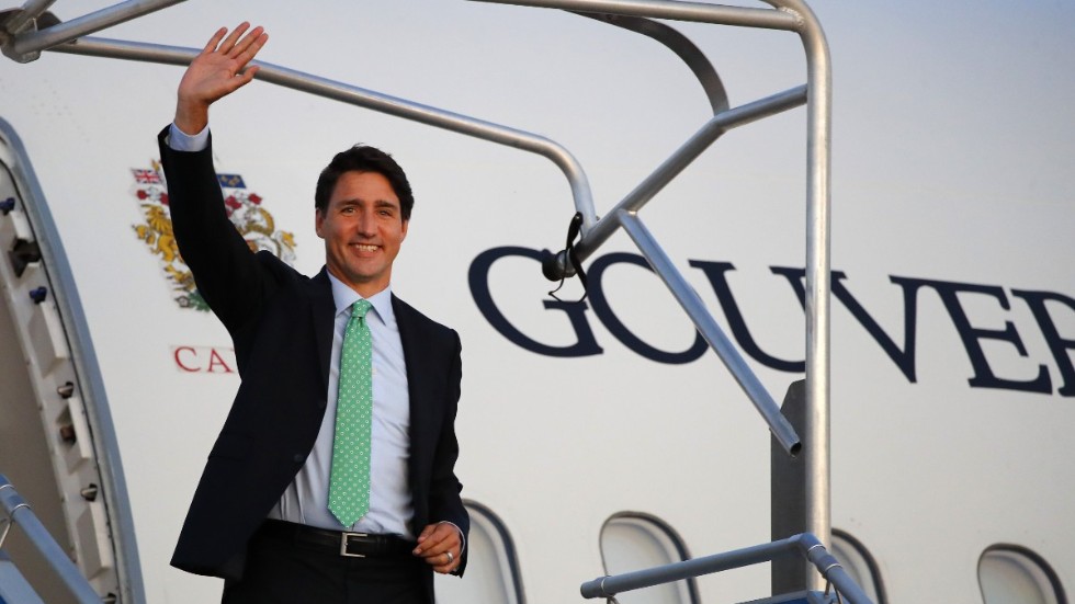 Kanadas premiärminister Justin Trudeau när han anlände till Biarritz i Frankrike vid förra G7-mötet i augusti.