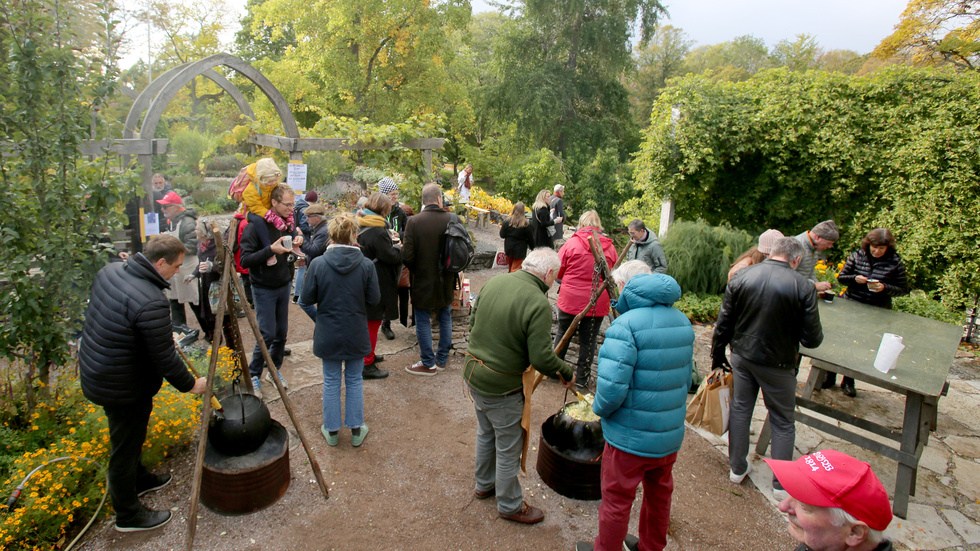 Botaniska trädgårdens vänner bjöd på soppa i örtträdgården.