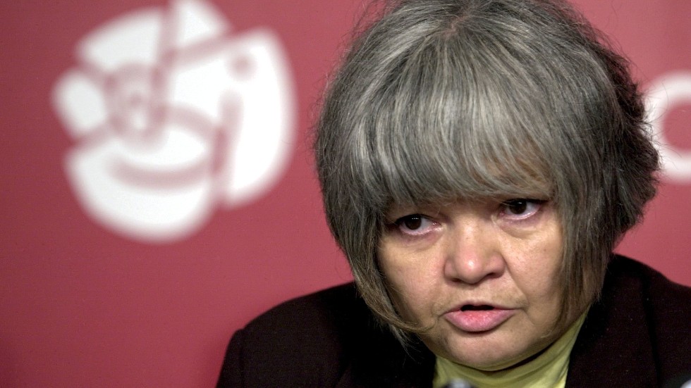 Här ser vi Anne-Marie Lindgren på en bild från år 2000 då hon var huvudsekreterare då S reviderade sitt partiprogram. 