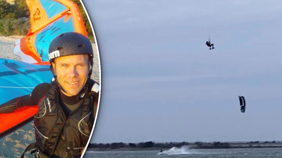 Andreas Baumgartner med jättehoppet vid Västergarn under stormen Ciara.