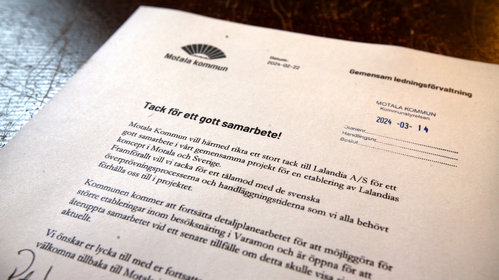 Kommunens tackbrev till Lalandia.