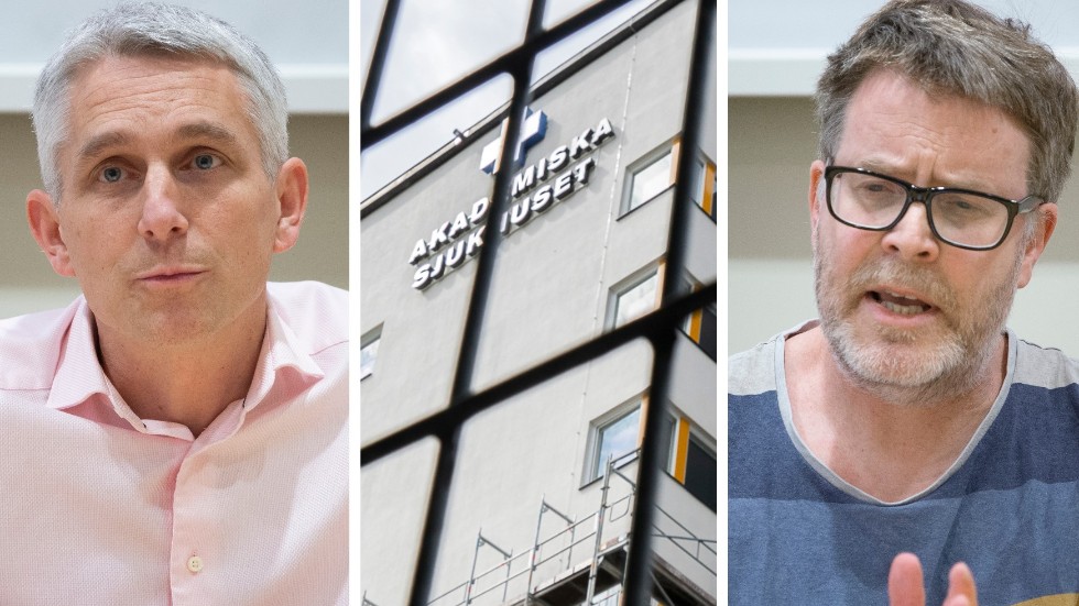 I dagsläget vårdas 135 personer på sjukhus för covid-19 i Region Uppsala. Av dem vårdas 17 på intensiven. T v Fredrik Sund, verksamhetschef på infektionskliniken på Akademiska, t h Johan Nöjd, smittsskyddsläkare i Region Uppsala.