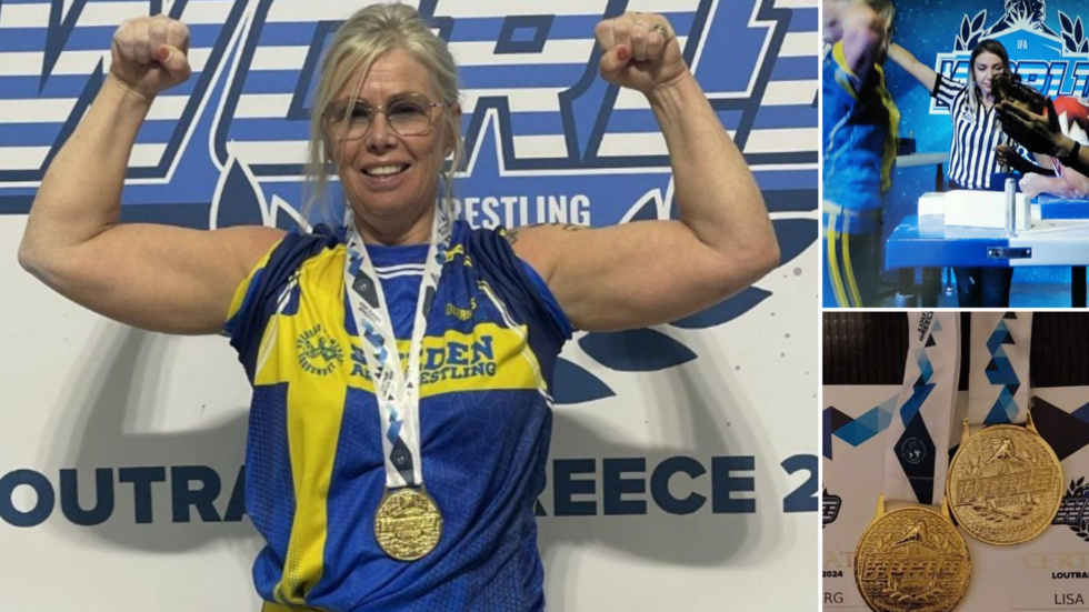 Lisa Oskarsen Lundberg åker hem med två VM-guld från Grekland, men de tänker hon ge bort till yngsta sonen David.
