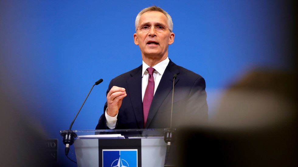 Natos generalsekreterare Jens Stoltenberg håller presskonferens inför veckans extrainsatta toppmöte i Bryssel.