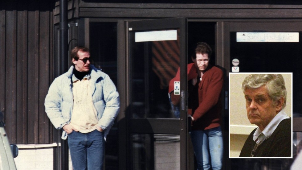 Kjell Johansson tillsammans med en kumpan 1989. Infällda bilden: Göran Lindberg, tidigare länspolismästare i Uppsala, under våldtäktsrättegången i Södertörns tingsrätt 2010.