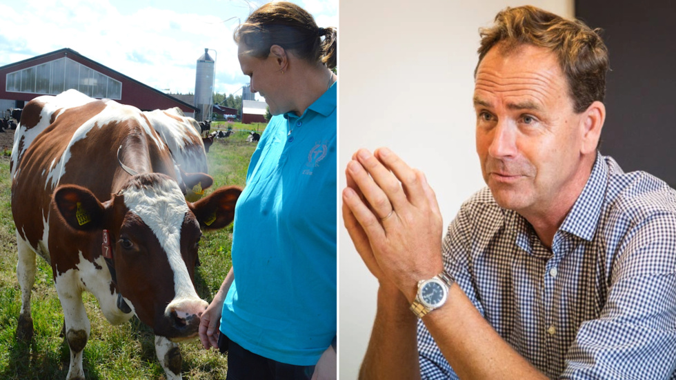 Eleonor Nilsson, Flaka Gullringen, t v, radar tillsammans med en lantbrukarkollega från Läckeby upp ett gäng frågor de gärna sett att landshövding Allan Widman, t h, lyft i omvärldsbeskrivningen han gav i en nyårshälsning i tidningen Barometern.