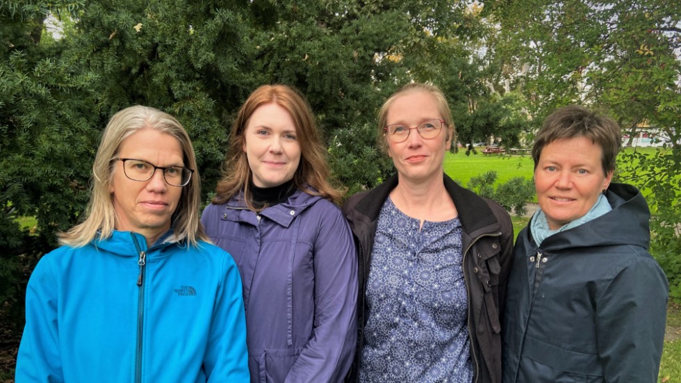 Här är fyra av de nio läkare på Palliativt centrum som slutat under sommaren för att de inte anser att arbetsplatsen fungerar. Från vänster: Karin Kårehed, Kristin Åkerman, Anna Cedermark och Kristin Franzon.  