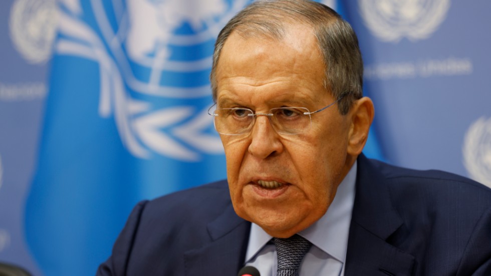 Rysslands utrikesminister Sergej Lavrov i FN i New York under lördagen.