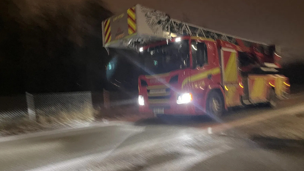 Brandbil på plats.