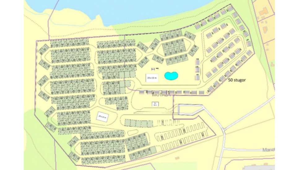 Skiss över utredningens förslag för en camping i gamla Folkets park. 
