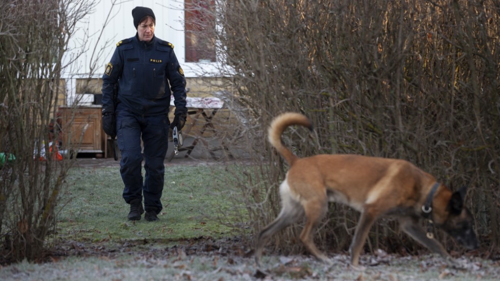 Polisens hund sökte på fredagen spår efter nattens skottlossning.