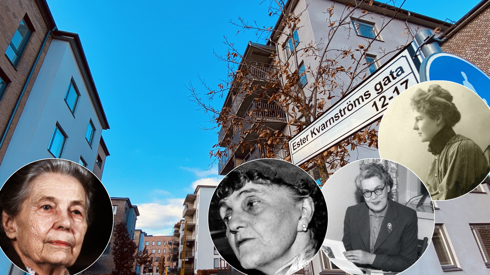 Här är några av kvinnorna som gett namn åt gator i Eskilstuna. Från vänster: politikern Alva Myrdal, författaren Moa Martinsson, bibliotekarien Gunborg Nyman och fotografen Ester Kvarnström.