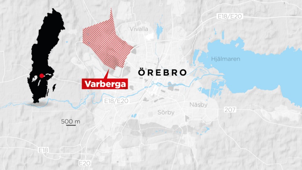 Webbkarta över området Varberga i Örebro där flera skottlossningar ägt rum den senaste tiden.