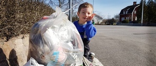 Ebbe, 4, städar Södra Vi från skräp