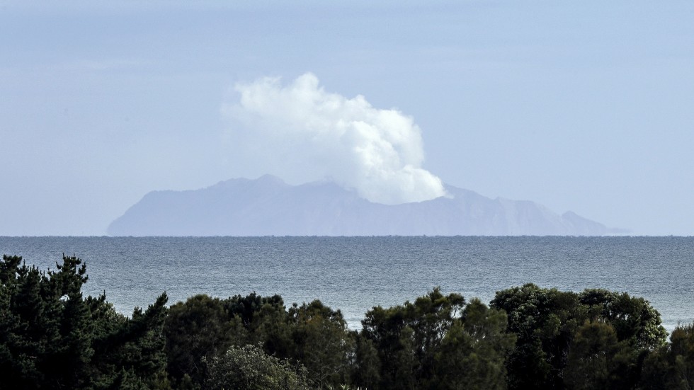 Rök stiger upp från vulkanön White Island i Nya Zeeland, några dagar efter det ödesdigra utbrottet i december 2019. Arkivbild.