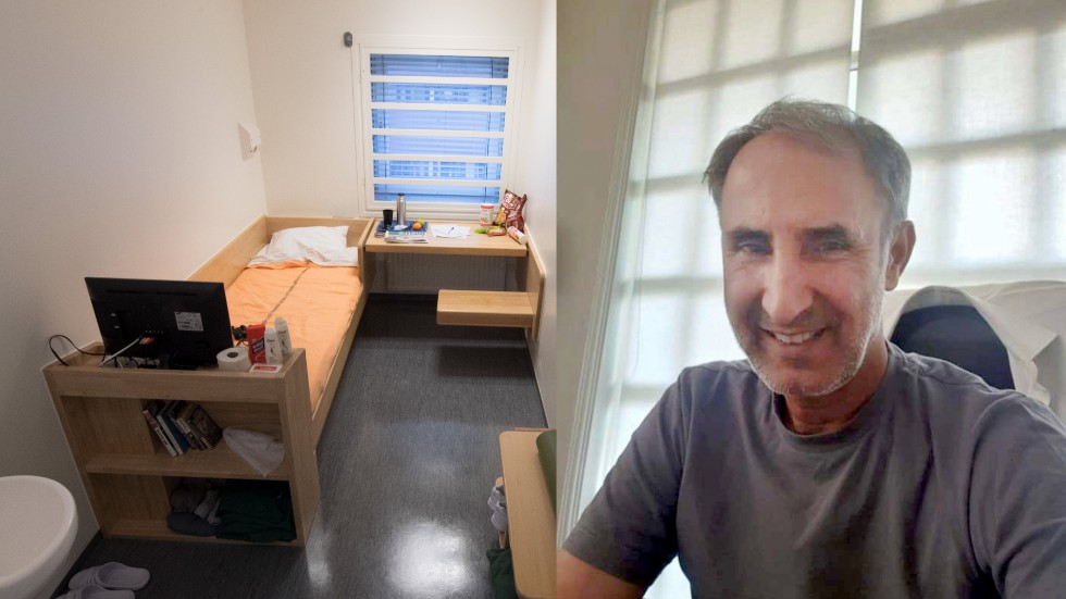 Till vänster en cell på Kronobergshäktet i Stockholm. Bild på den livstidsdömde Hamid Noury från polisens förundersökning. Arkivbild.