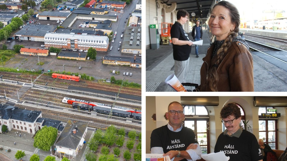 Kia Bergebo, på besök från Östersund, var en av resenärerna som på tisdagen fick en folder av oppositionsrådet Fredrik Björkman (M) och kommunstyrelsens ordförande Lars Stjernkvist (S).