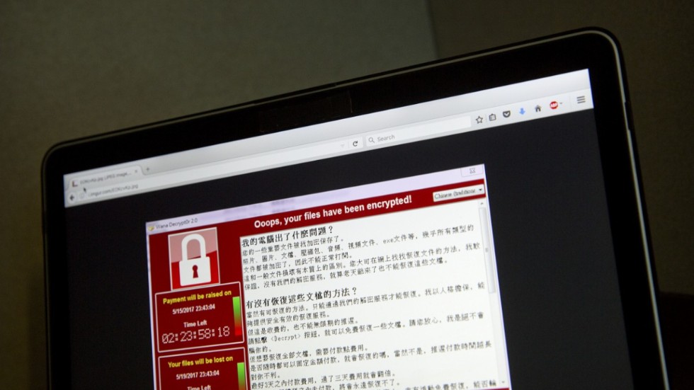 Bild på en så kallad ransomware-attack mot en dator i Peking. Arkivbild.