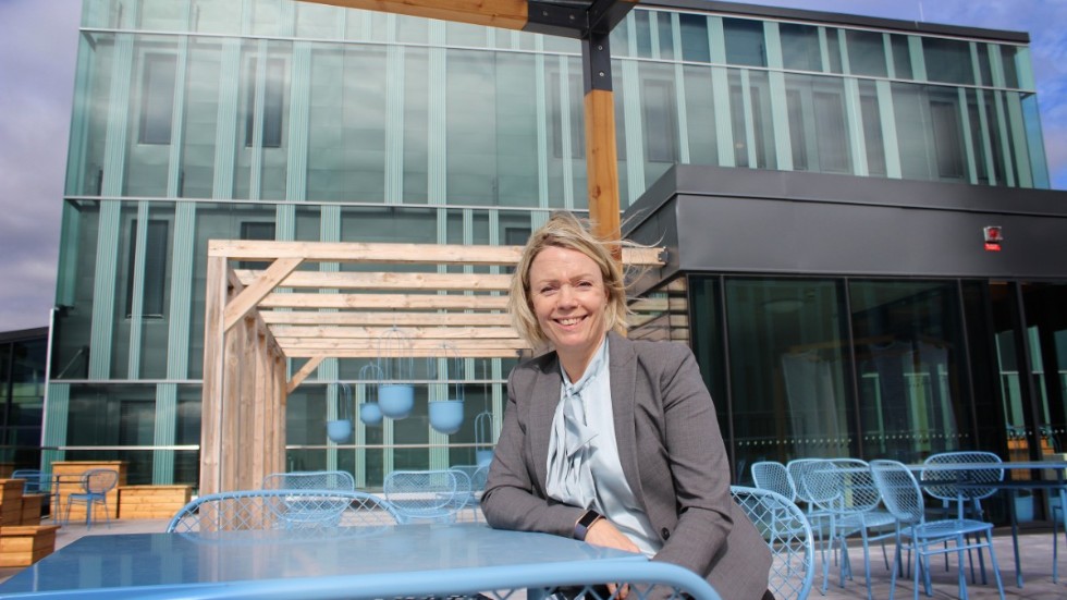 Spektrum kommer att vara Ebbeparks hjärta, säger Sankt Kors vd Anna-Maria Jakobsson, här på byggnadens takterrass.