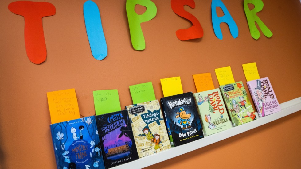 "Vi brukar säga att ett rum med böcker i en skola är inte ett skolbibliotek, det är först när bibliotekarien kommer in som det blir det", säger Silvia Ernhagen på Svensk biblioteksförening. Här syns biblioteket på Enbacksskolan i Tensta.