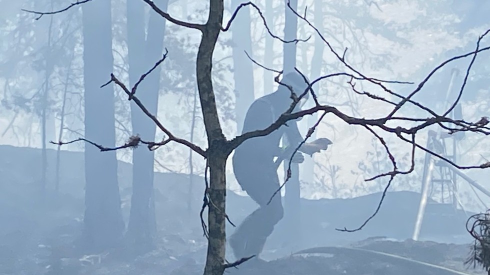 En skogsbrand vid sjön Yxningen tidigare i somras där RTÖG framgångsrikt bekämpade den.