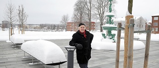 Författare på piedistal i parken