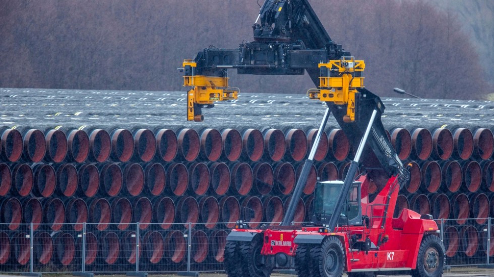 Rörlager för Nord stream 2 på den tyska ön Rügen.