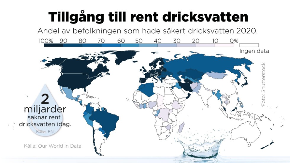 Andel av befolkningen som hade säkert dricksvatten 2020.