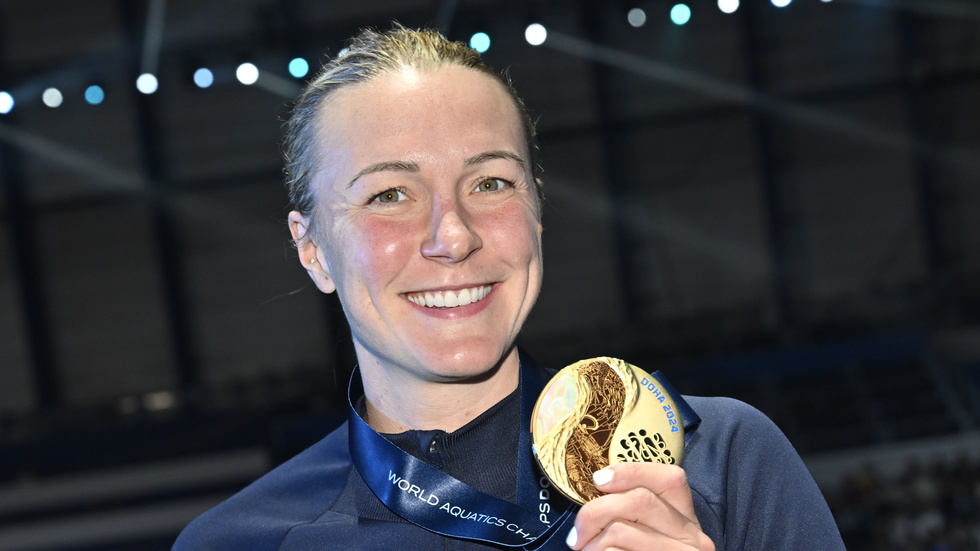 Sarah Sjöström med guldet på 50 meter fritt – hennes 50:e mästerskapsguld hittills.
