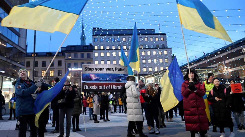 Demonstration på Sergels torg mot den ryska invasionen av Ukraina.