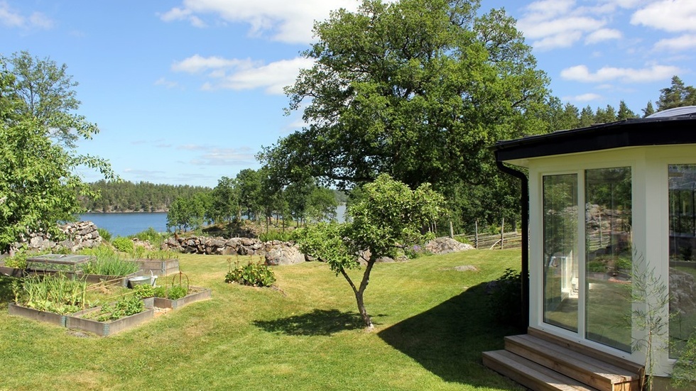 Janssons har röjt undan buskar och sly och sett till att skogen gallrats. Numera ser de havsviken från huset.