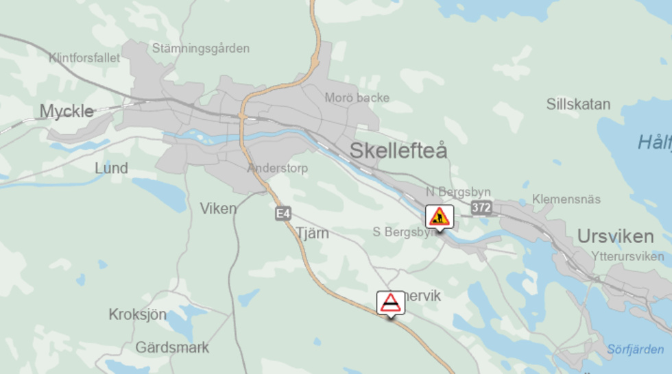 Olycka på E4 utanför Skellefteå.