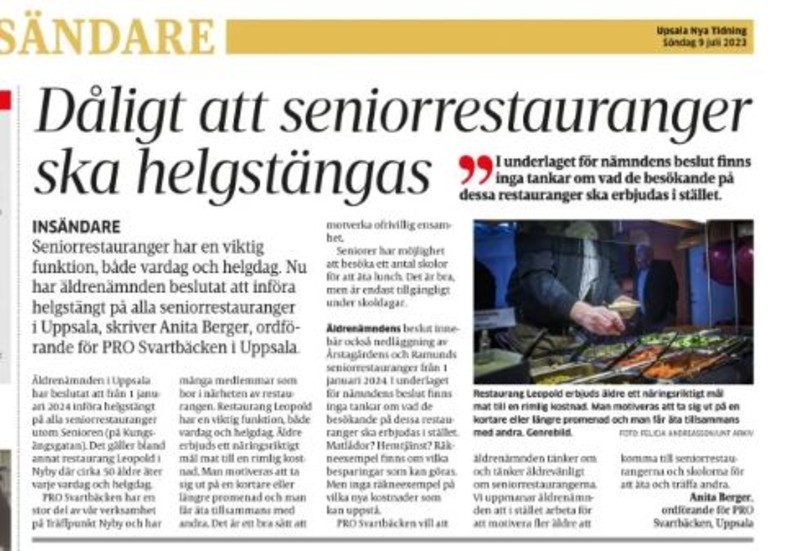 Tobias Smedberg (V), ordförande i äldrenämnden, svarar på en insändare från Anita Berger som publicerades 9 juli.