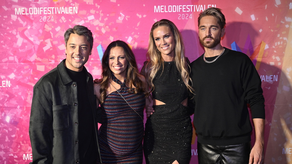 Amit Paul, Sara Lumholdt, Marie Serneholt och Dhani Lennevald återförenades på Melodifestivalen i fjol. Arkivbild.
