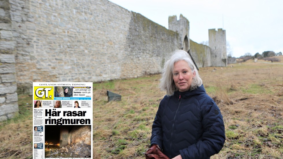 Britt Silfvergren minns tydligt hur hon hörde stenarna falla den där februarikvällen. Hon tycker att lagning är bra gjord, bra också att det syns var raset var. I dag är det tio år sedan murraset.