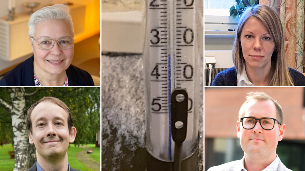 Carina Sundbom (C), uppe till vänster, ställde i sex interpellationer frågor kring köldsmockan. Under henne ser vi Filip Palukka (V), ordförande i Skellefteå Buss. Till höger Sara Keisu-Lundh (S), samhällsbyggnadsnämndens ordförande, och Fredrik Stenberg (S), ordförande i för- och grundskolenämnden.