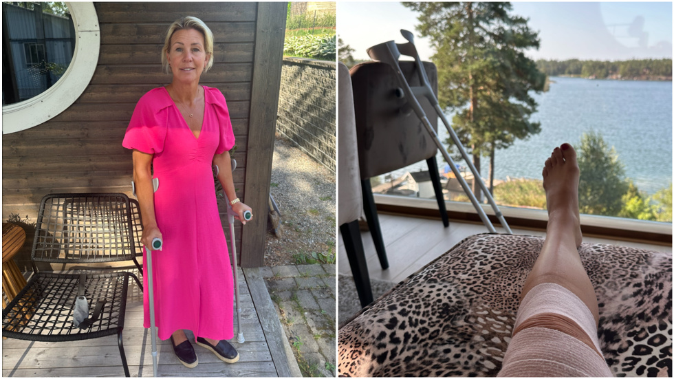 Linda Holmström hade världens otur under veteran-VM i friidrott. I den andra grenen slet hon sönder sitt vänsterknä.