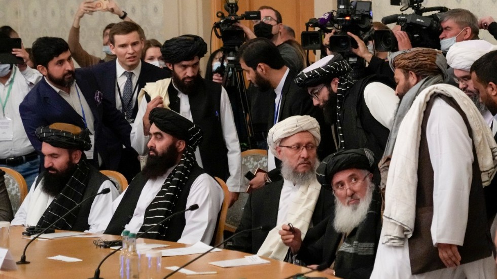 Bara män. En talibandelegation på möte i Moskva förra veckan.