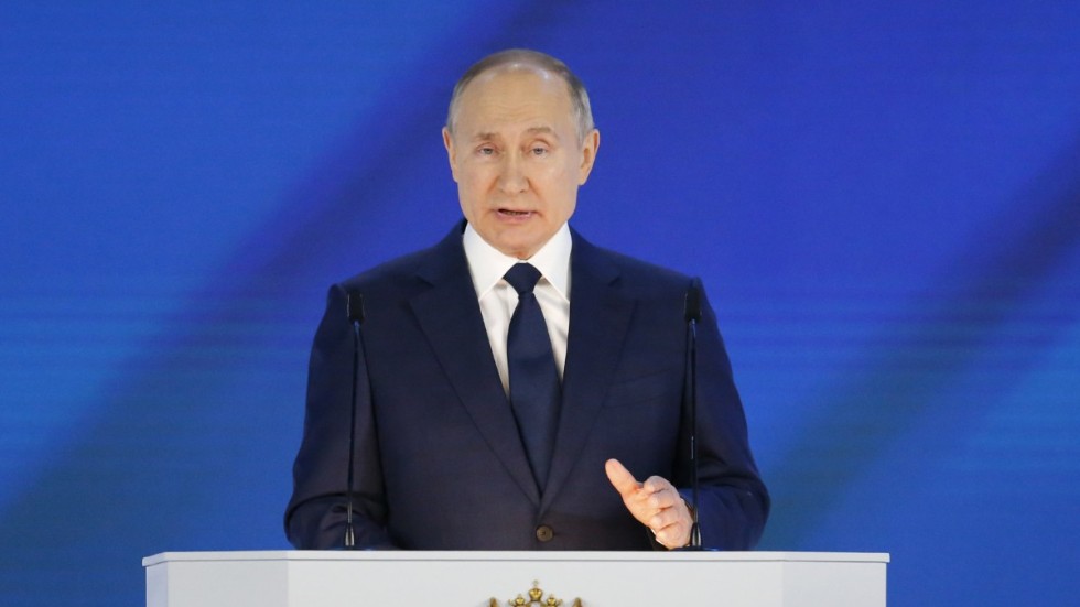 Vladimir Putin håller sitt årliga linjetal i Moskva.