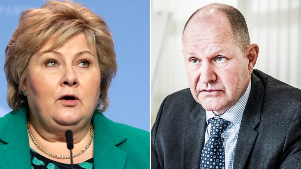  Norges statsminister Erna Solberg och MSB:s tidigare generaldirektör Dan Eliasson. 