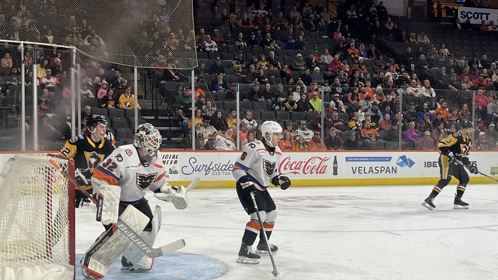 Emil Andrae under Lehigh Valleys match mot Wilkes Barre Penguins.