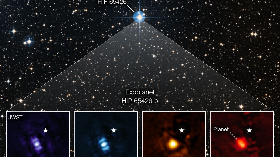 James Webb-teleskopets första bild på en exoplanet.