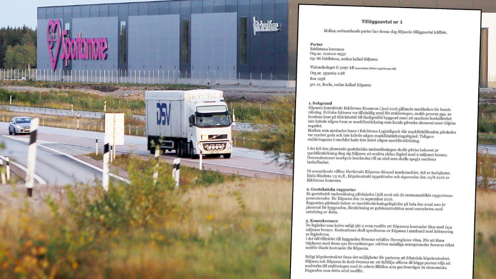 Försäljningen av tomten där Sportamores lager huserar skulle ge kommunen 7,5 miljoner kronor. Men ett tilläggsavtal ledde till att kommunen fick betala köparen Bockasjö.