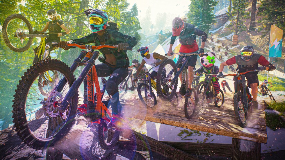 I "Riders republic" samsas omkring 50 spelare i masstarter som sker varje halvtimme. Pressbild.